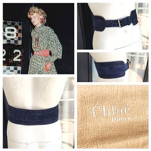 Chloé 1981-82 Blue Suede Wide Waist Belt‎